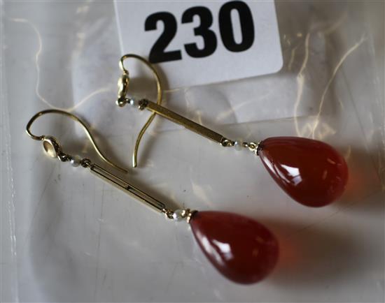 Pair of 15ct gold and Carnelian drop earrings